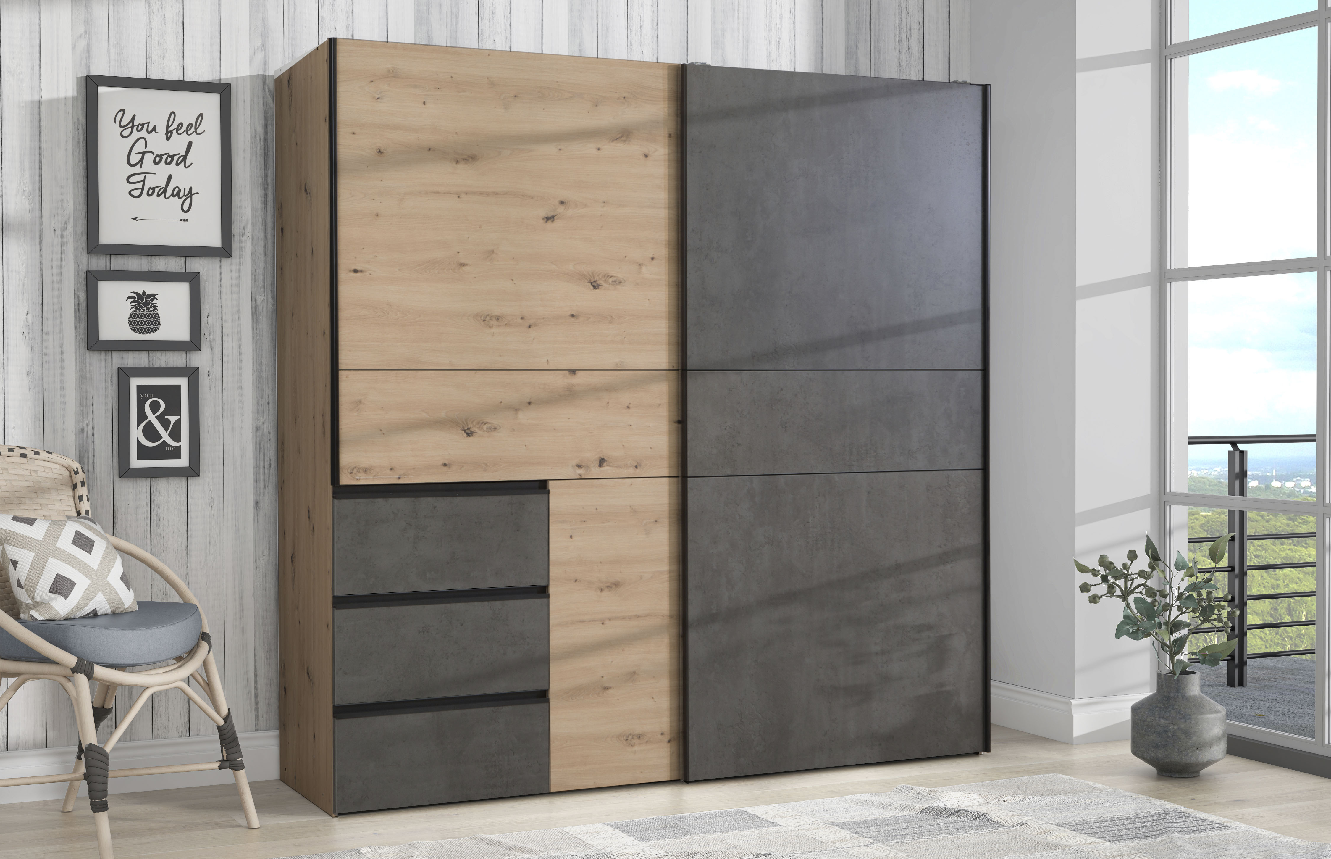 FORTE Schwebetürenschrank "Winn, Schiebetürenschrank mit 3 Schubladen, Made günstig online kaufen