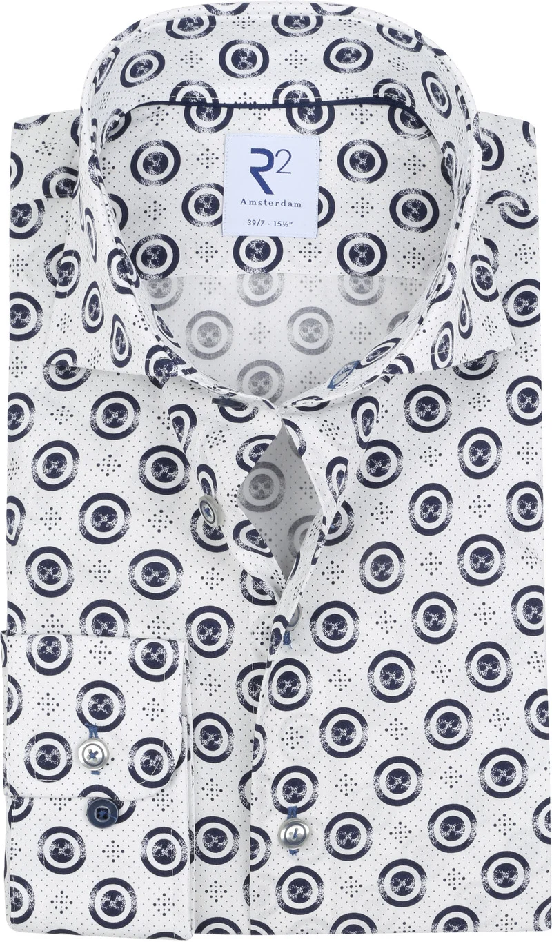 R2 Hemd Extra Long Sleeve Punkte Print Blau - Größe 41 günstig online kaufen