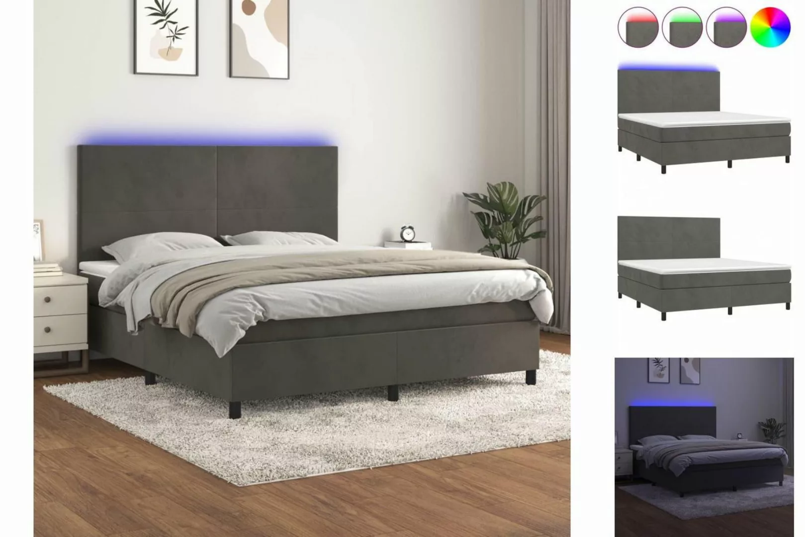 vidaXL Boxspringbett Boxspringbett mit Matratze LED Dunkelgrau 160x200 cm S günstig online kaufen