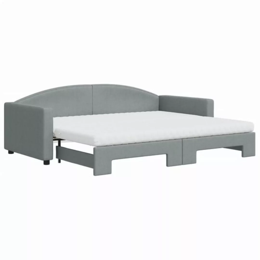 vidaXL Bett Tagesbett Ausziehbar mit Matratze Hellgrau 90x200 cm Stoff günstig online kaufen