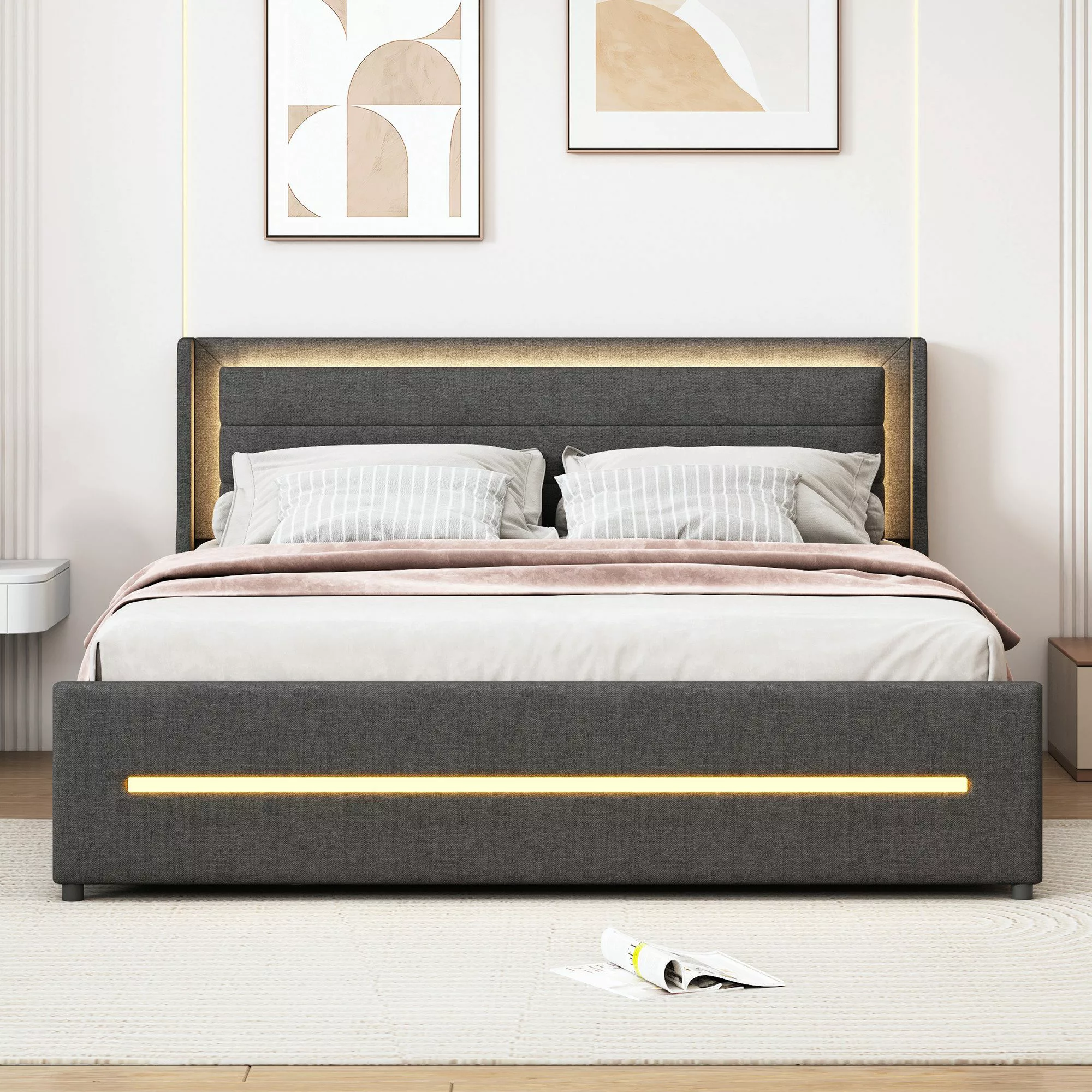 Flieks Polsterbett, LED Beleuchtung Doppelbett 160x200cm günstig online kaufen