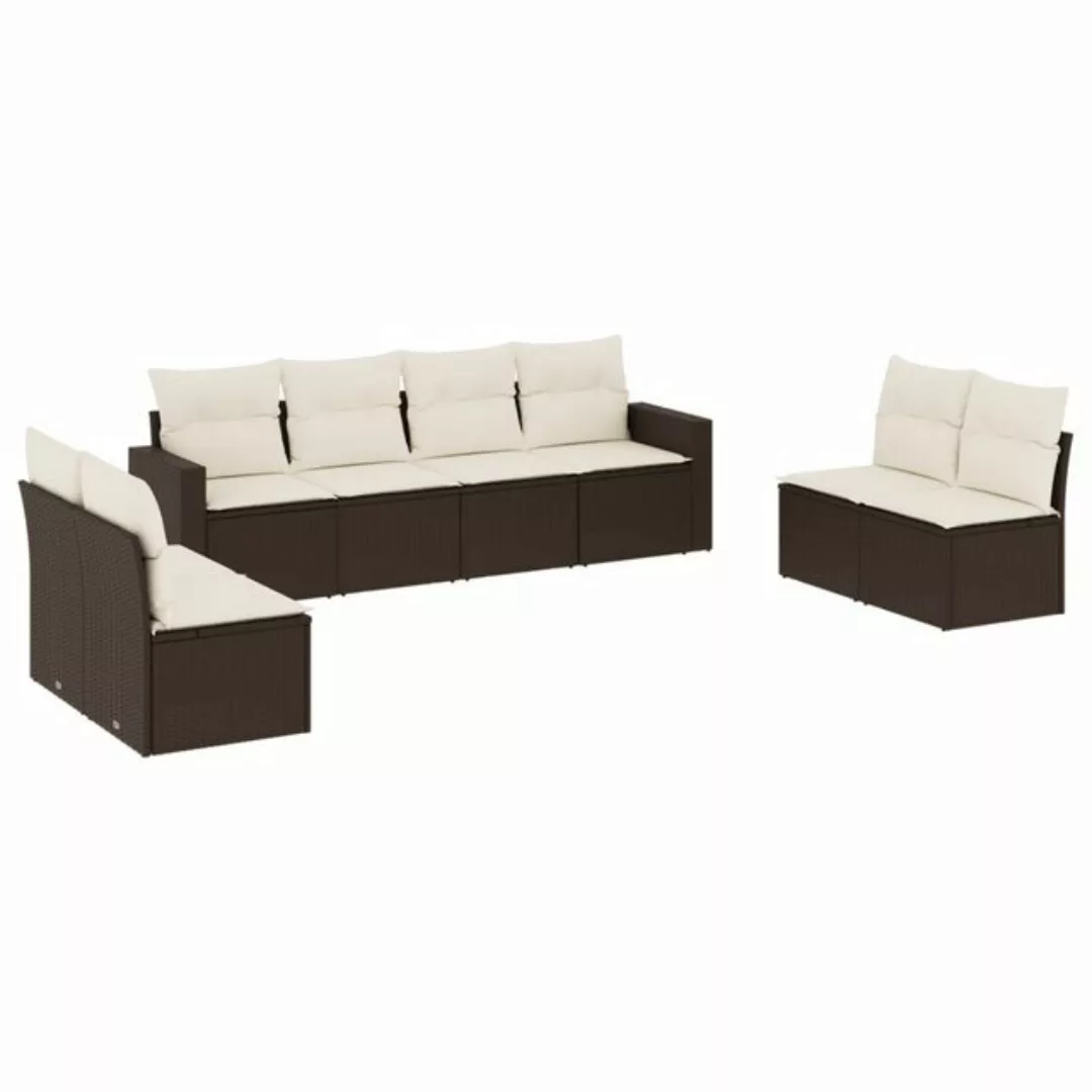 vidaXL Sofaelement 8-tlg. Garten-Sofagarnitur mit Kissen Braun Poly Rattan günstig online kaufen