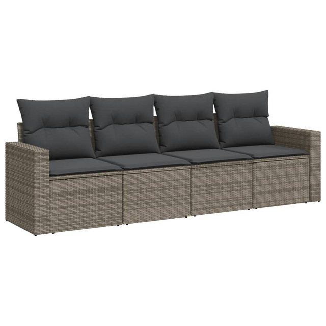 vidaXL Sofaelement 4-tlg. Garten-Sofagarnitur mit Kissen Grau Poly Rattan ( günstig online kaufen