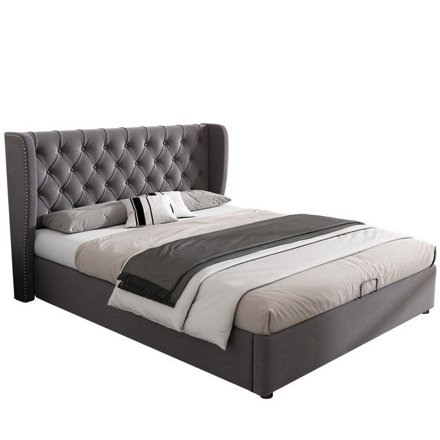 REDOM Polsterbett Doppelbett Stauraumbett, Kiefernholz Flanell 140*200cm Oh günstig online kaufen