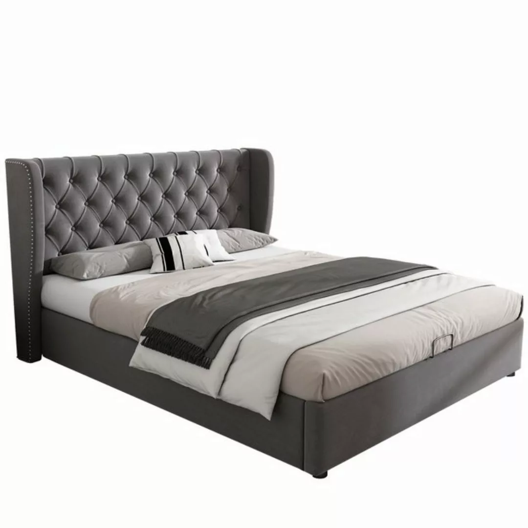 Flieks Polsterbett, Staumraumbett Doppelbett Kiefernholz Flanell 140*200cm günstig online kaufen