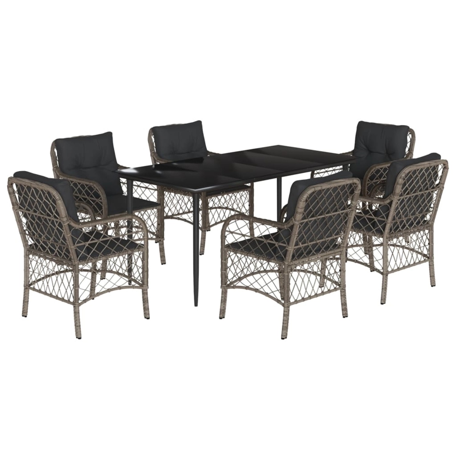 vidaXL 7-Tlg Garten-Essgruppe mit Kissen Grau Poly Rattan 3212129 günstig online kaufen