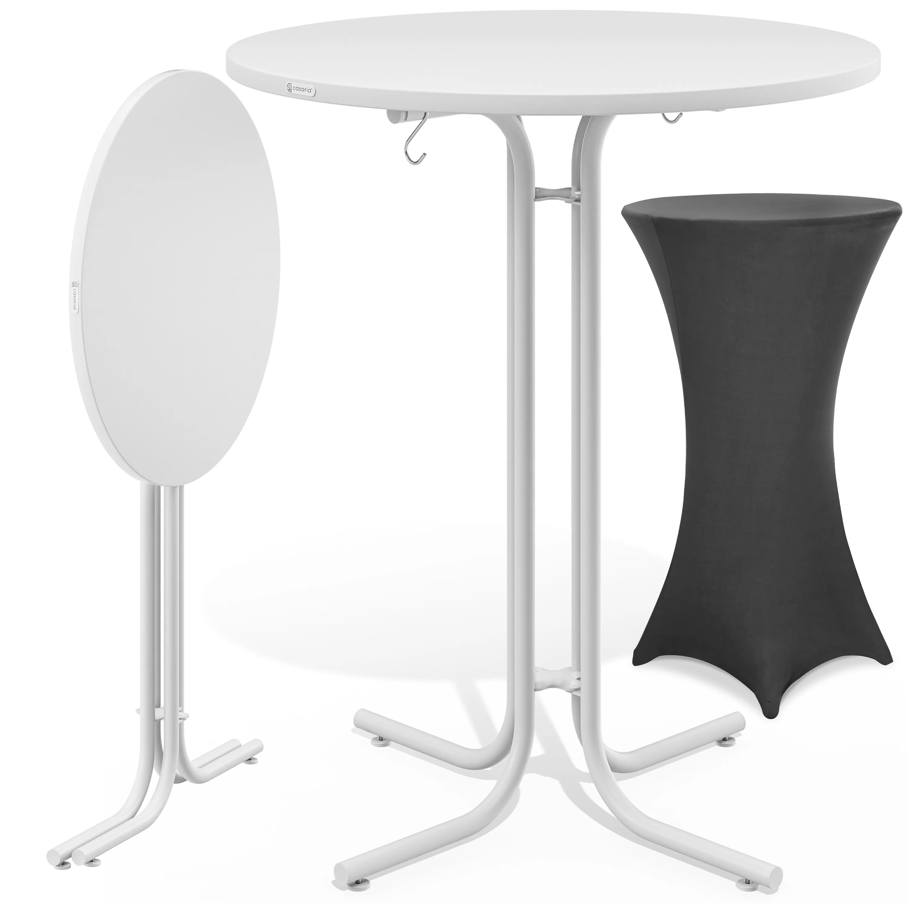 Stehtisch Weiß 110x70cm + Stehtischhusse Grau Ø70cm günstig online kaufen