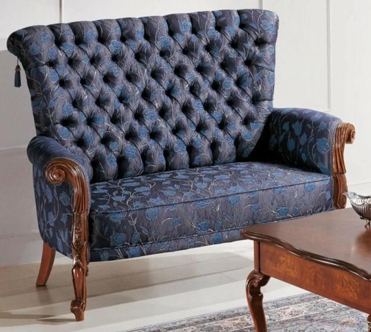 Casa Padrino Sofa Luxus Barock Hochlehnsofa mit Blumenmuster Lila / Blau / günstig online kaufen