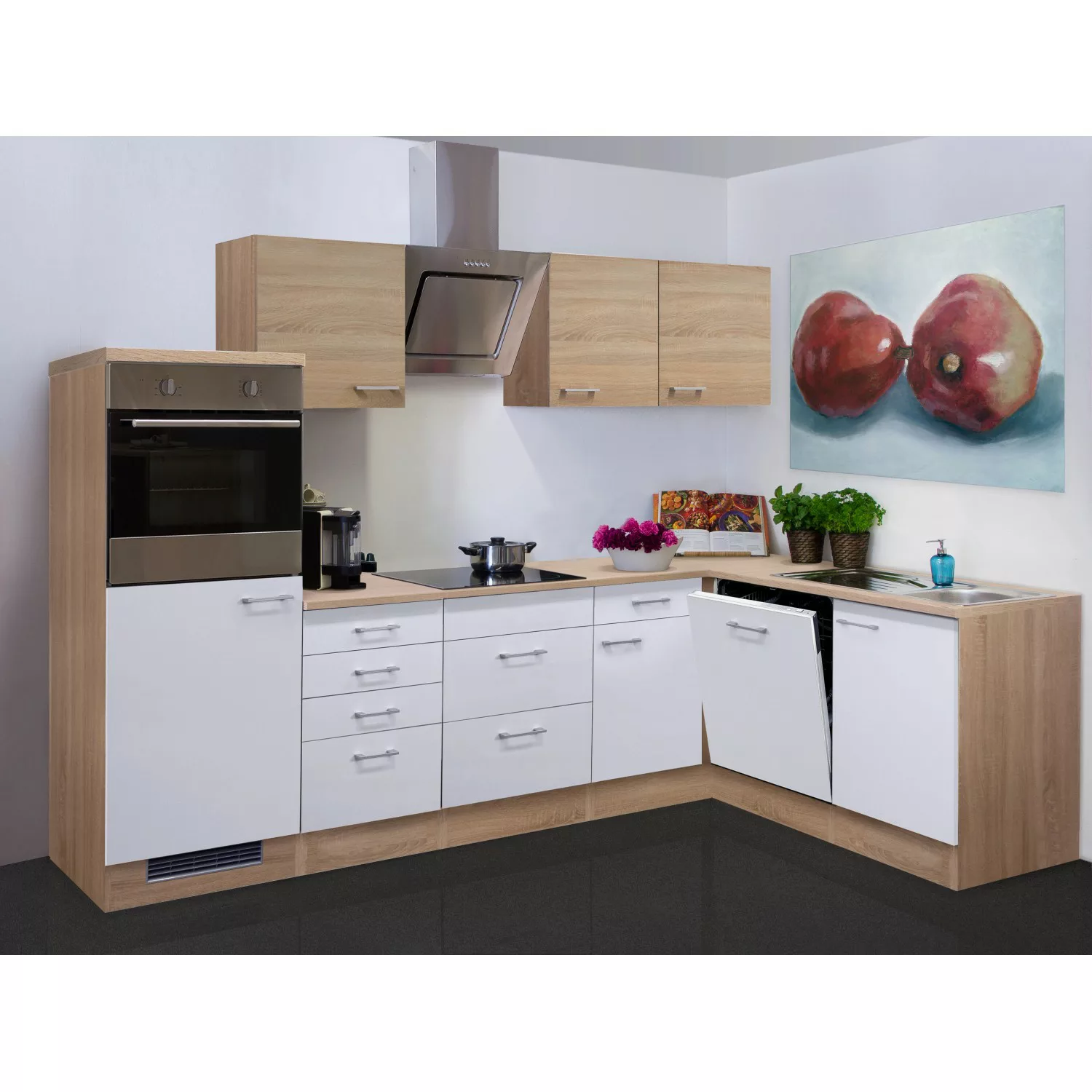 Flex-Well Classic Winkelküche/L-Küche Florida 280x170 cm Weiß-Sonoma Eiche günstig online kaufen