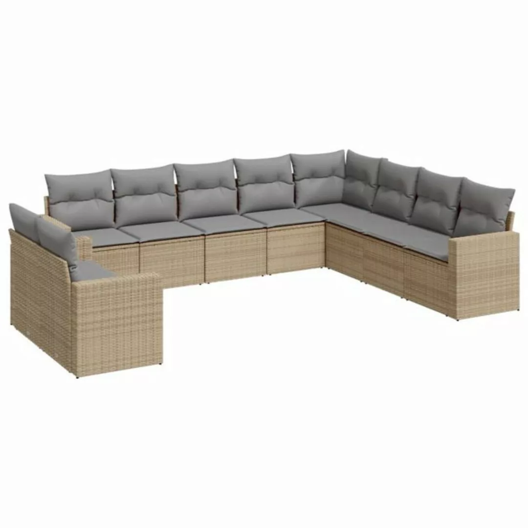 vidaXL Sofaelement 10-tlg. Garten-Sofagarnitur mit Kissen Beige Poly Rattan günstig online kaufen