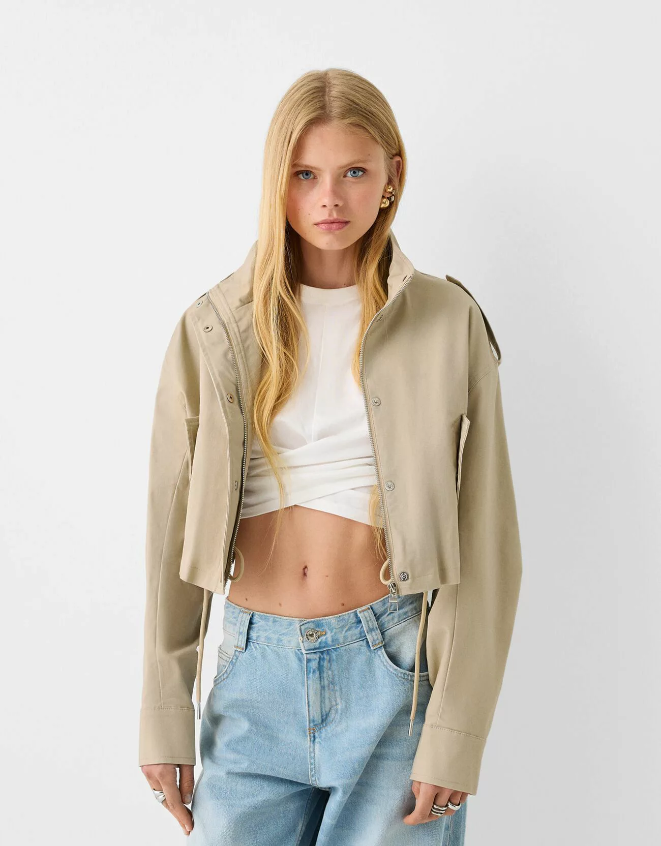 Bershka Cropped-Jacke Aus Baumwolle Damen Xs Camel günstig online kaufen