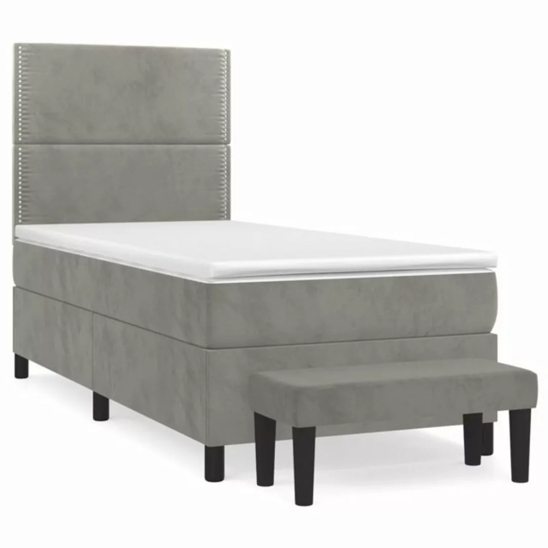 vidaXL Bettgestell Boxspringbett mit Matratze Hellgrau 90x200 cm Samt Bett günstig online kaufen