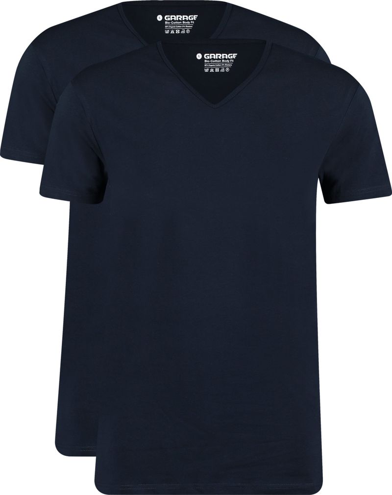Garage 2-Pack Basic T-shirt Bio V-Ausschnitt Dunkelblau - Größe M günstig online kaufen