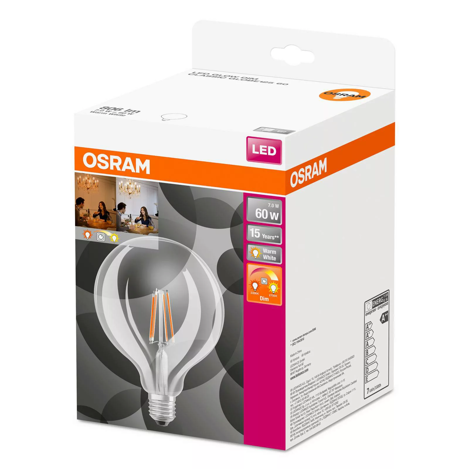 OSRAM LED-Globelampe E27 7W G125 827 Glow dim günstig online kaufen