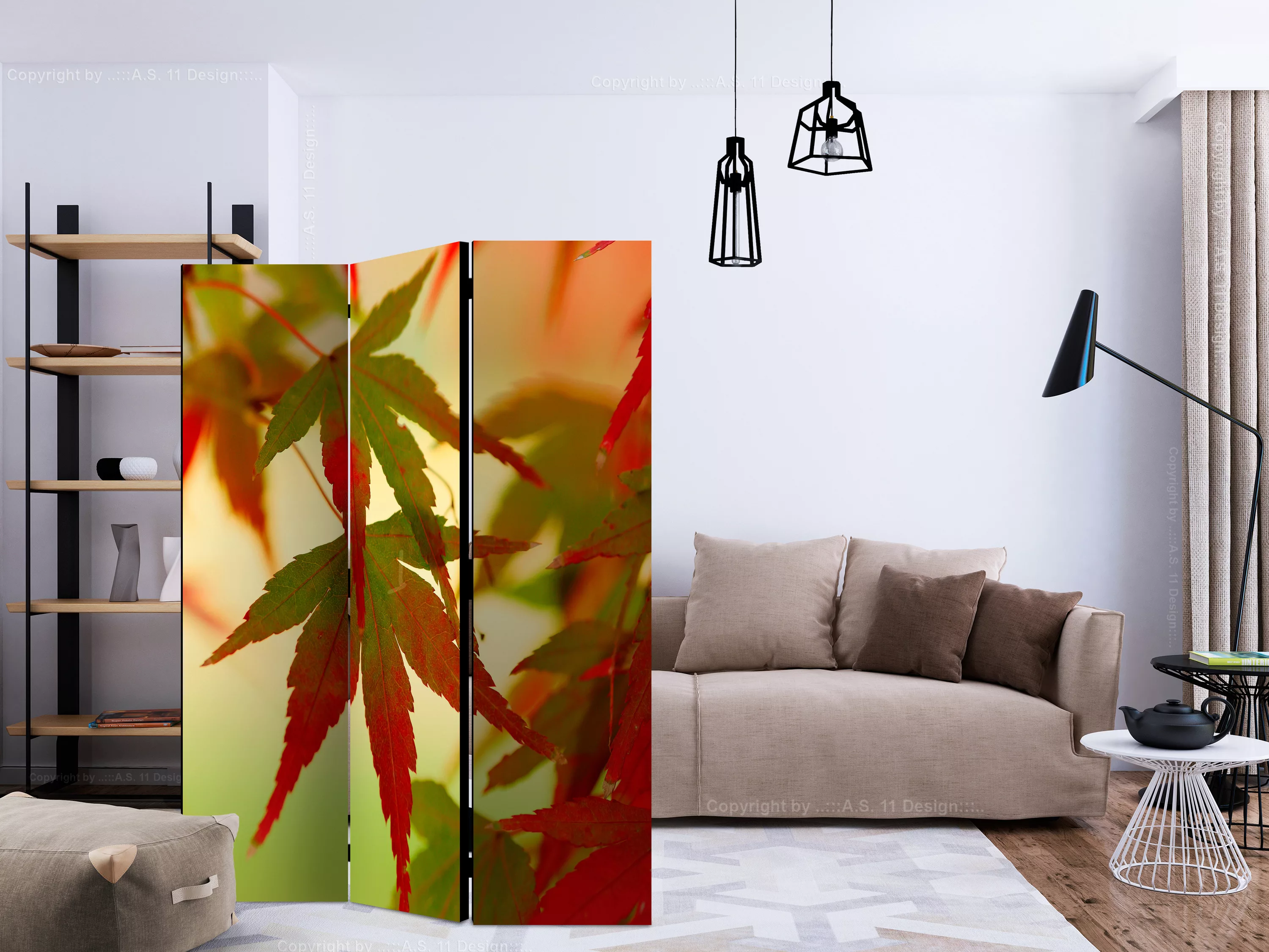 3-teiliges Paravent - Colourful Leaves [room Dividers] günstig online kaufen