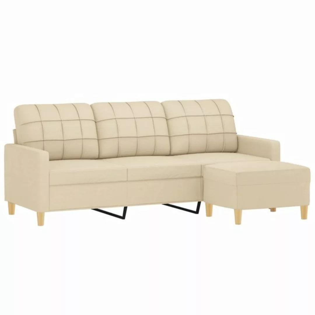 vidaXL Sofa 3-Sitzer-Sofa mit Hocker Creme 180 cm Stoff günstig online kaufen