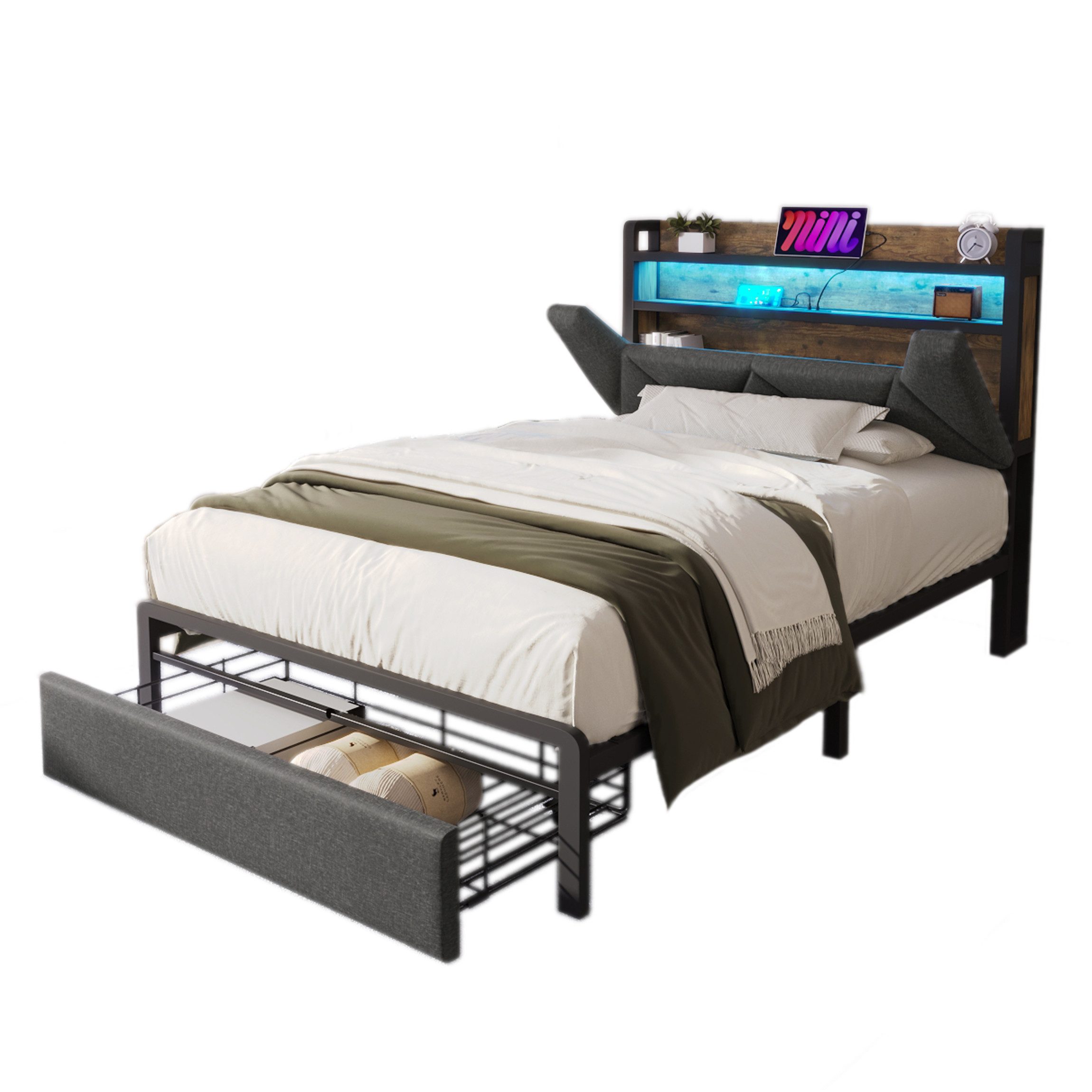 Flieks Polsterbett, LED Einzelbett mit Ladefunktion, günstig online kaufen
