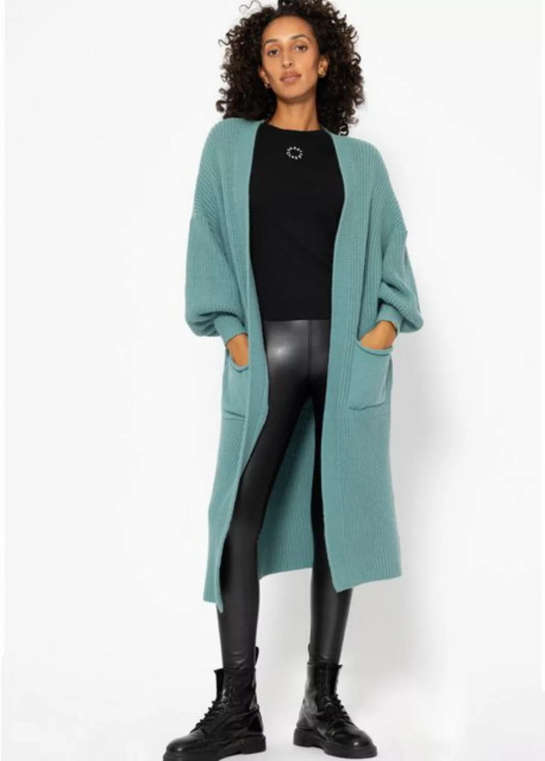 SASSYCLASSY Cardigan Oversize Strickjacke Damen lang mit Taschen Winter Max günstig online kaufen