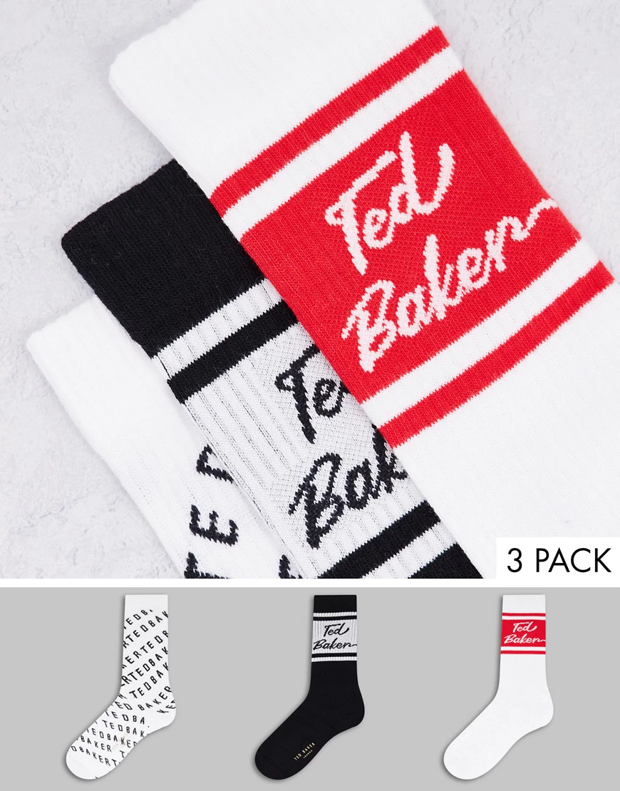 Ted Baker – Radpack – 3er-Pack Sportsocken in Weiß in einer Geschenkbox günstig online kaufen