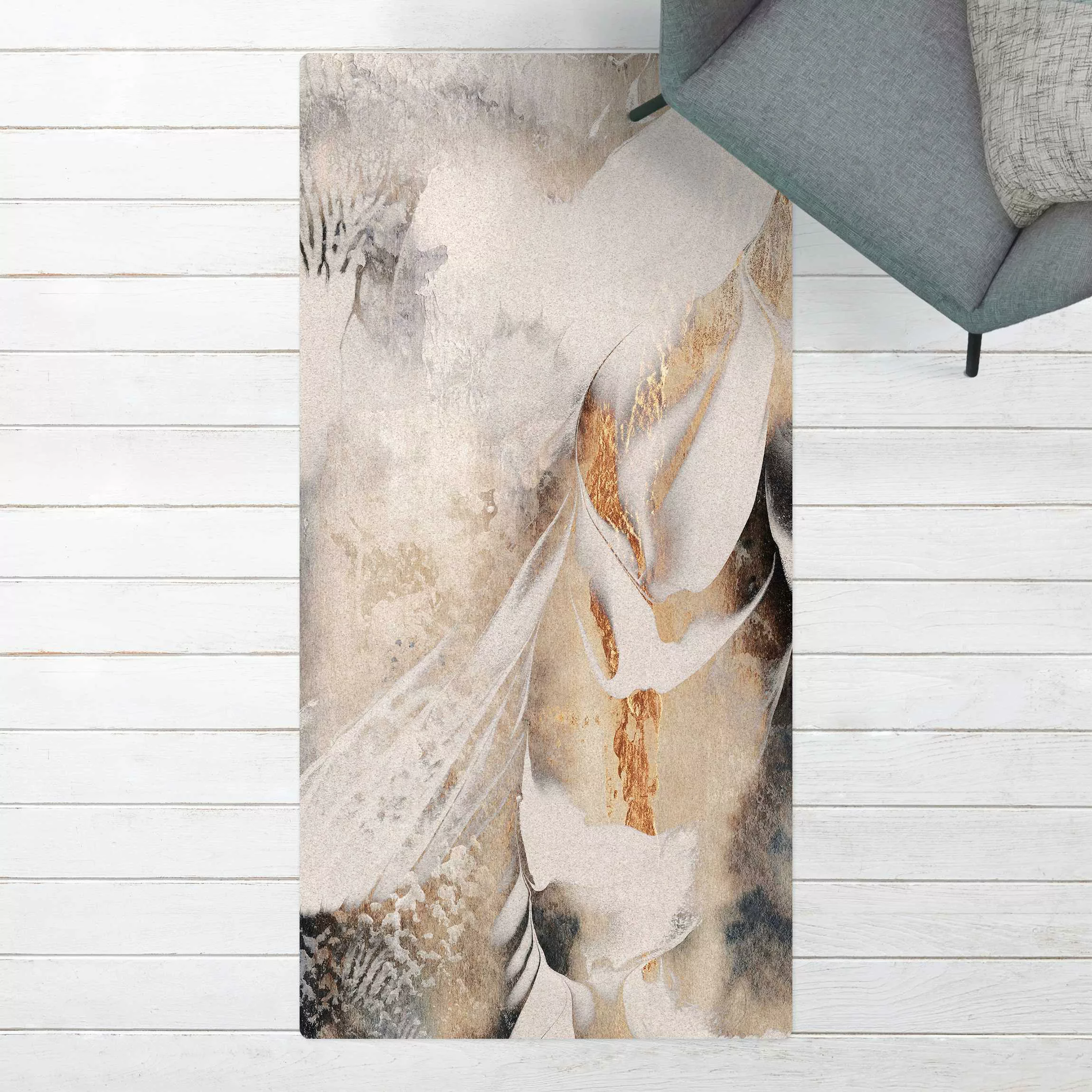 Kork-Teppich Goldene abstrakte Wintermalerei günstig online kaufen