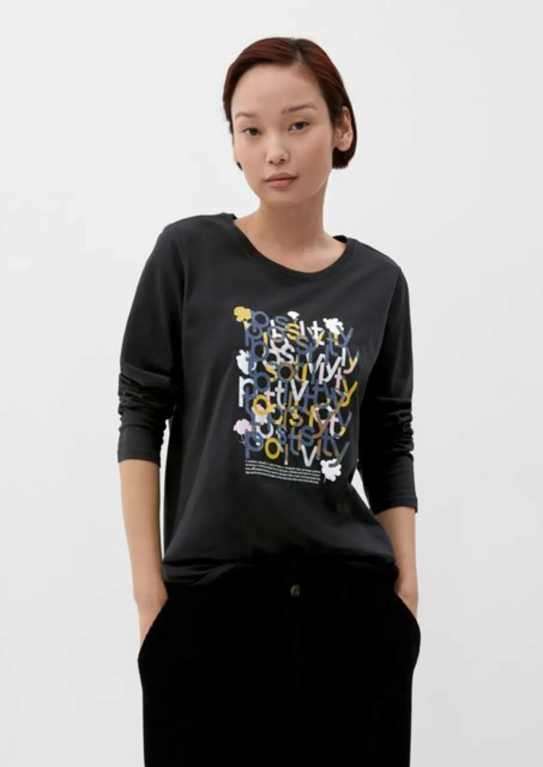 s.Oliver Langarmshirt Baumwoll-Shirt mit Effektprint günstig online kaufen