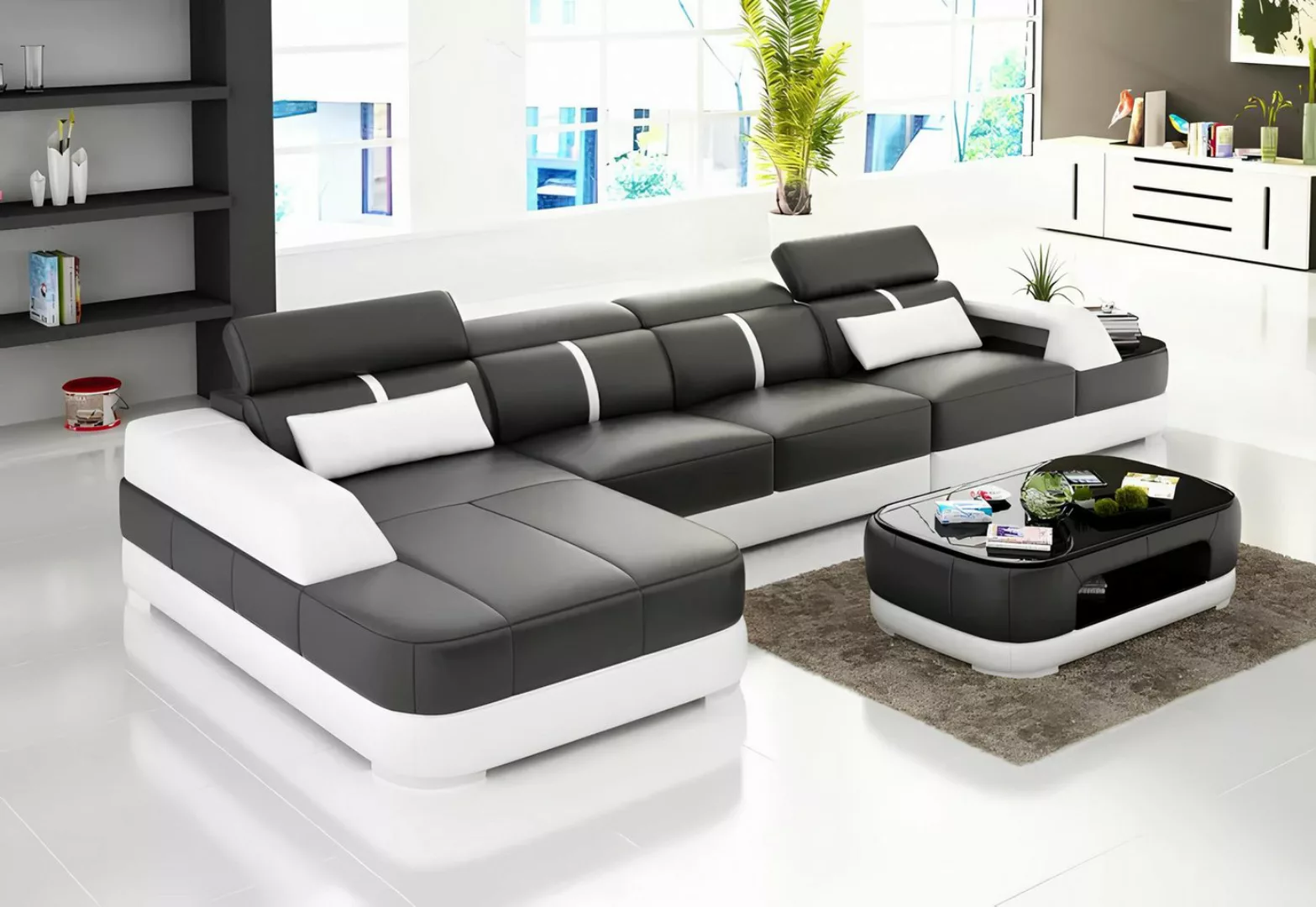 Xlmoebel Ecksofa L-förmiges Ledersofa mit Polsterung - Designer-Wohnlandsch günstig online kaufen