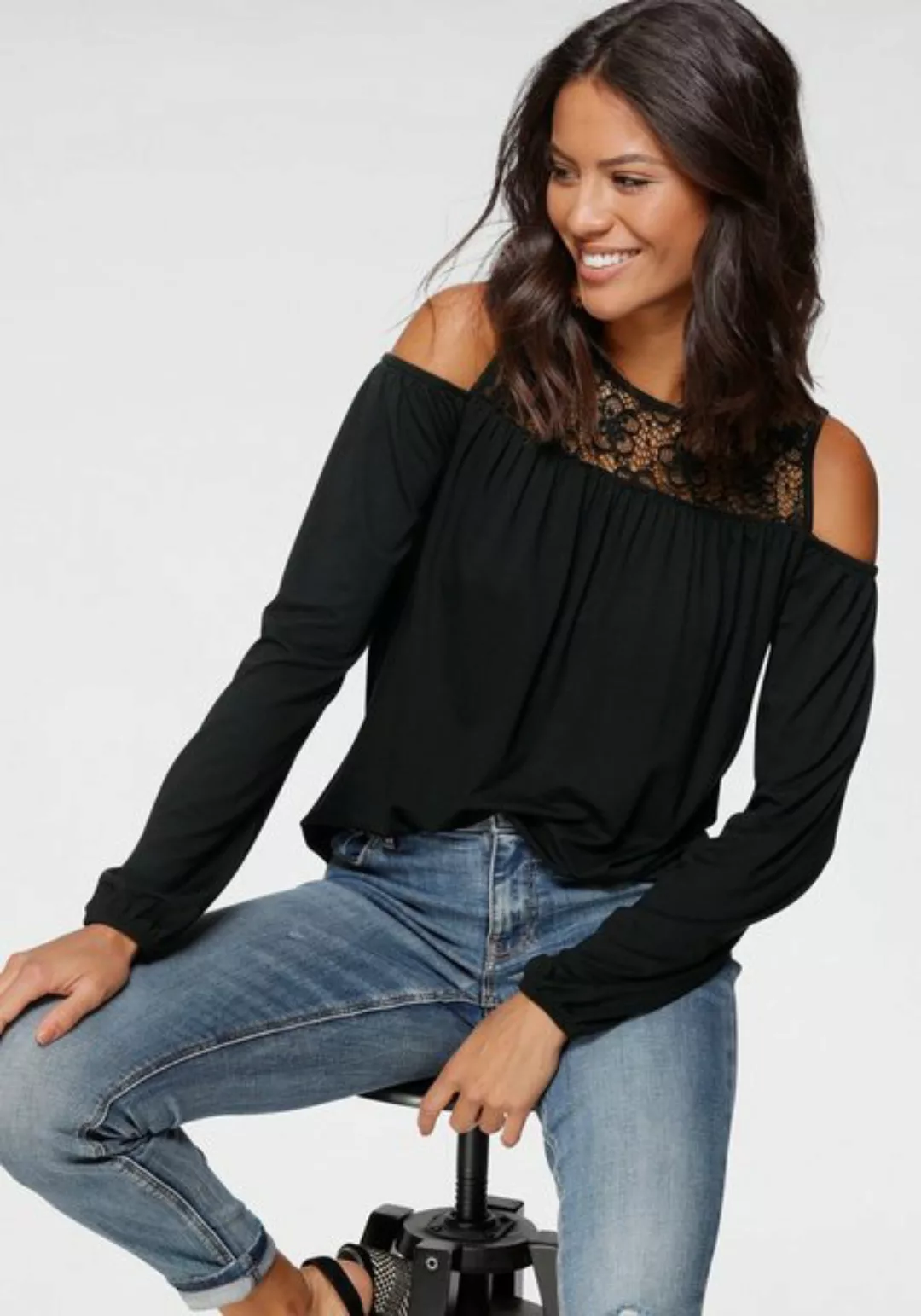 Laura Scott Langarmshirt, lässig geschnitten, elastisches Material, Gummizu günstig online kaufen