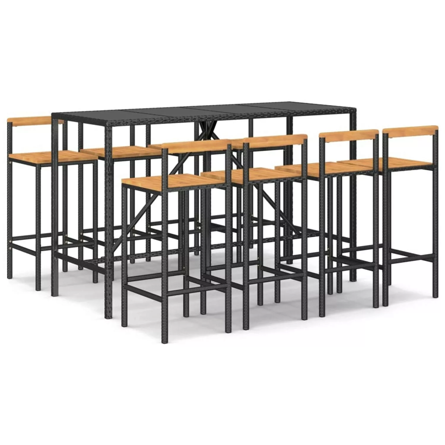 Vidaxl 9-tlg. Gartenbar-set Schwarz Poly Rattan & Massivholz Akazie günstig online kaufen