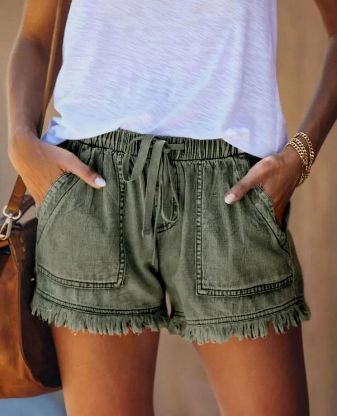 FIDDY Jeansshorts Damen Baumwolle Leinen Shorts Gummiband Hotpants Sommer K günstig online kaufen