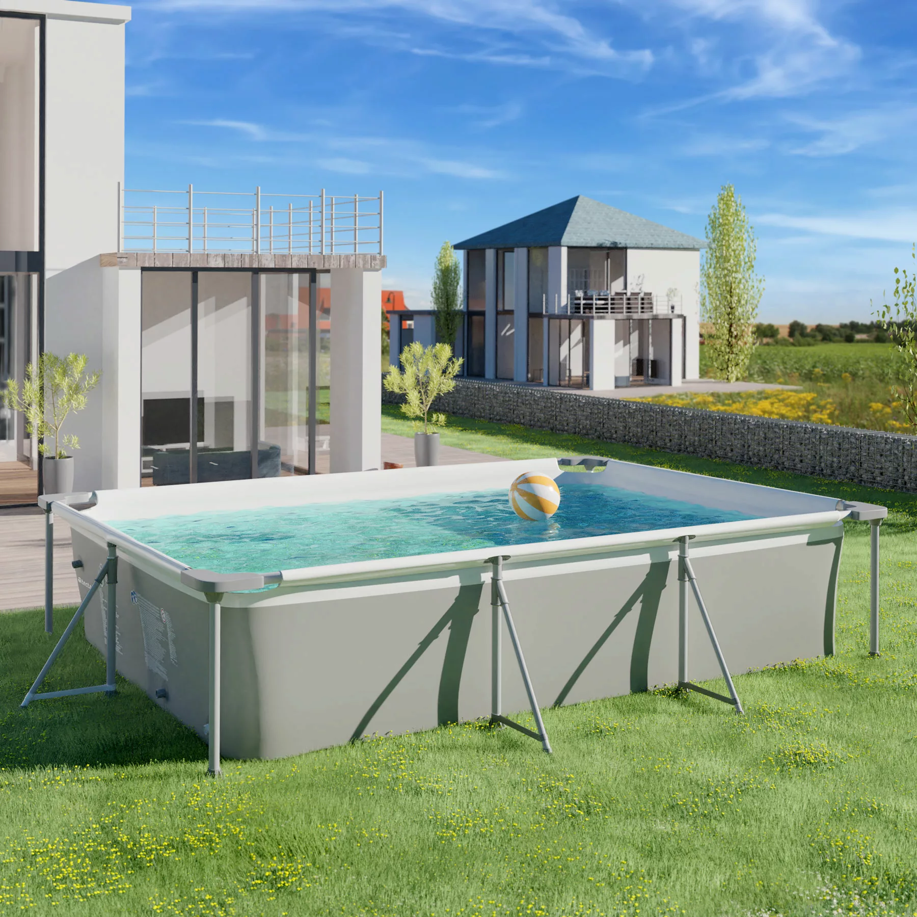 Swimming Pool rechteckig mit Filterpumpe 300 x 207 x 70 cm - grau günstig online kaufen