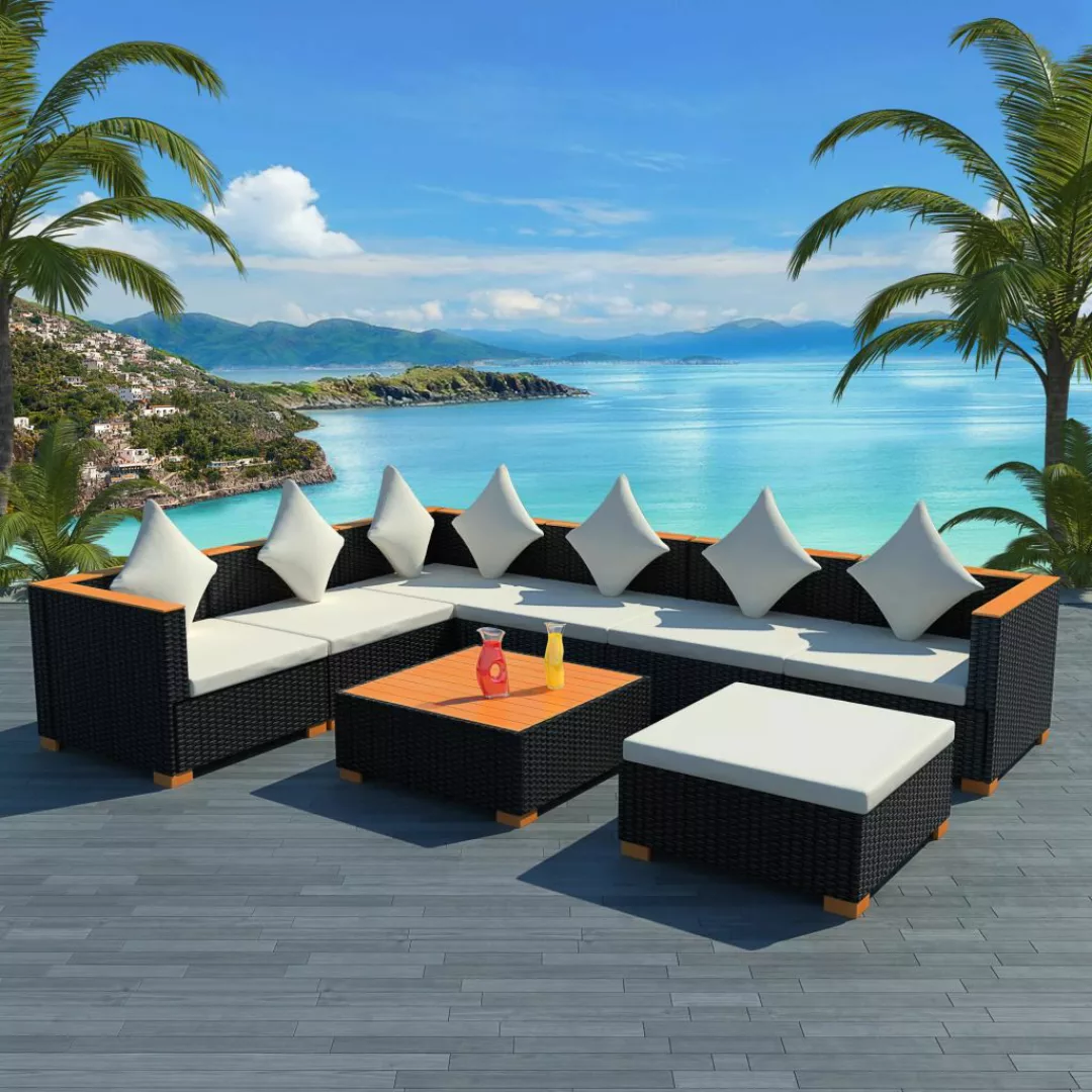 8-tlg. Garten-lounge-set Mit Auflagen Poly Rattan Schwarz günstig online kaufen