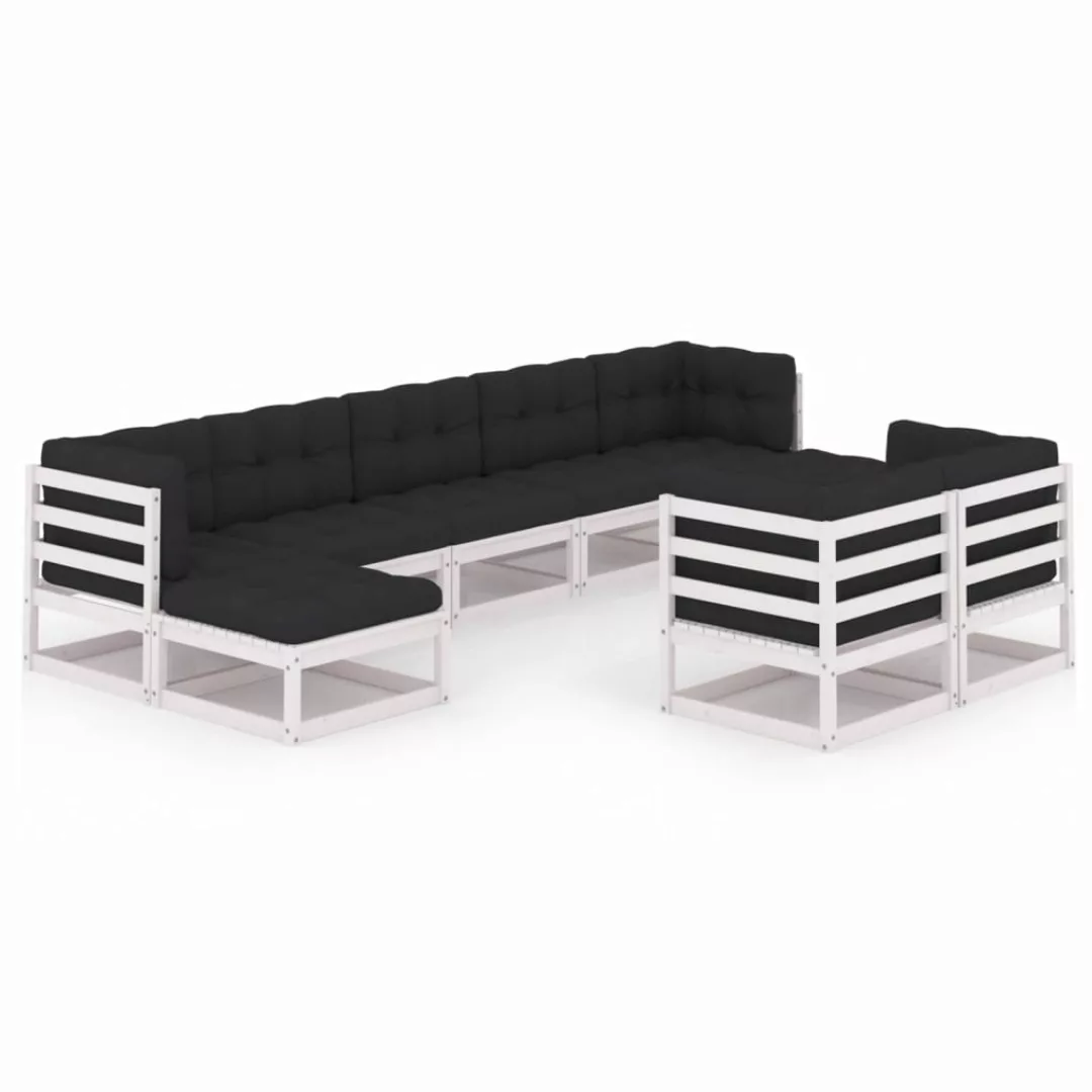 9-tlg. Garten-lounge-set Mit Kissen Weiß Kiefer Massivholz günstig online kaufen