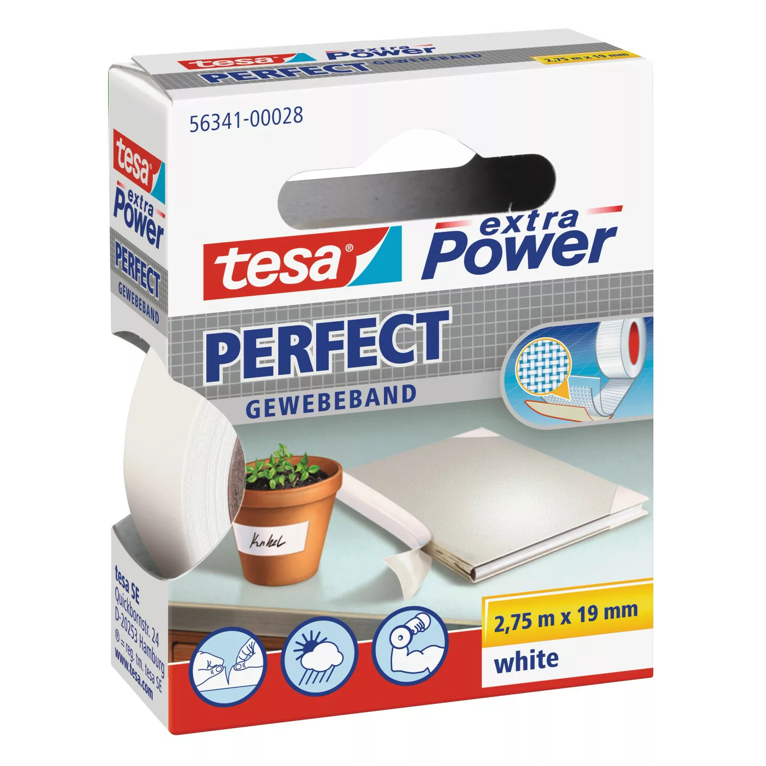 Tesa Extra Power Perfect Gewebeband Weiß 2,75 m x 19 mm günstig online kaufen