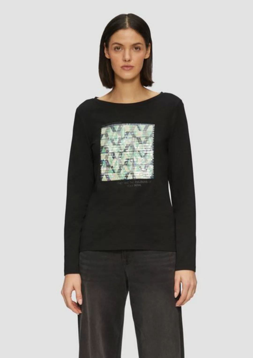 s.Oliver Langarmshirt Langarmshirt mit Frontprint und Pailletten Artwork günstig online kaufen