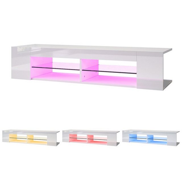 SONNI TV-Schrank TV-Schränke Breite 135cm Hochglanz 2 Glasböden mit LED Bel günstig online kaufen