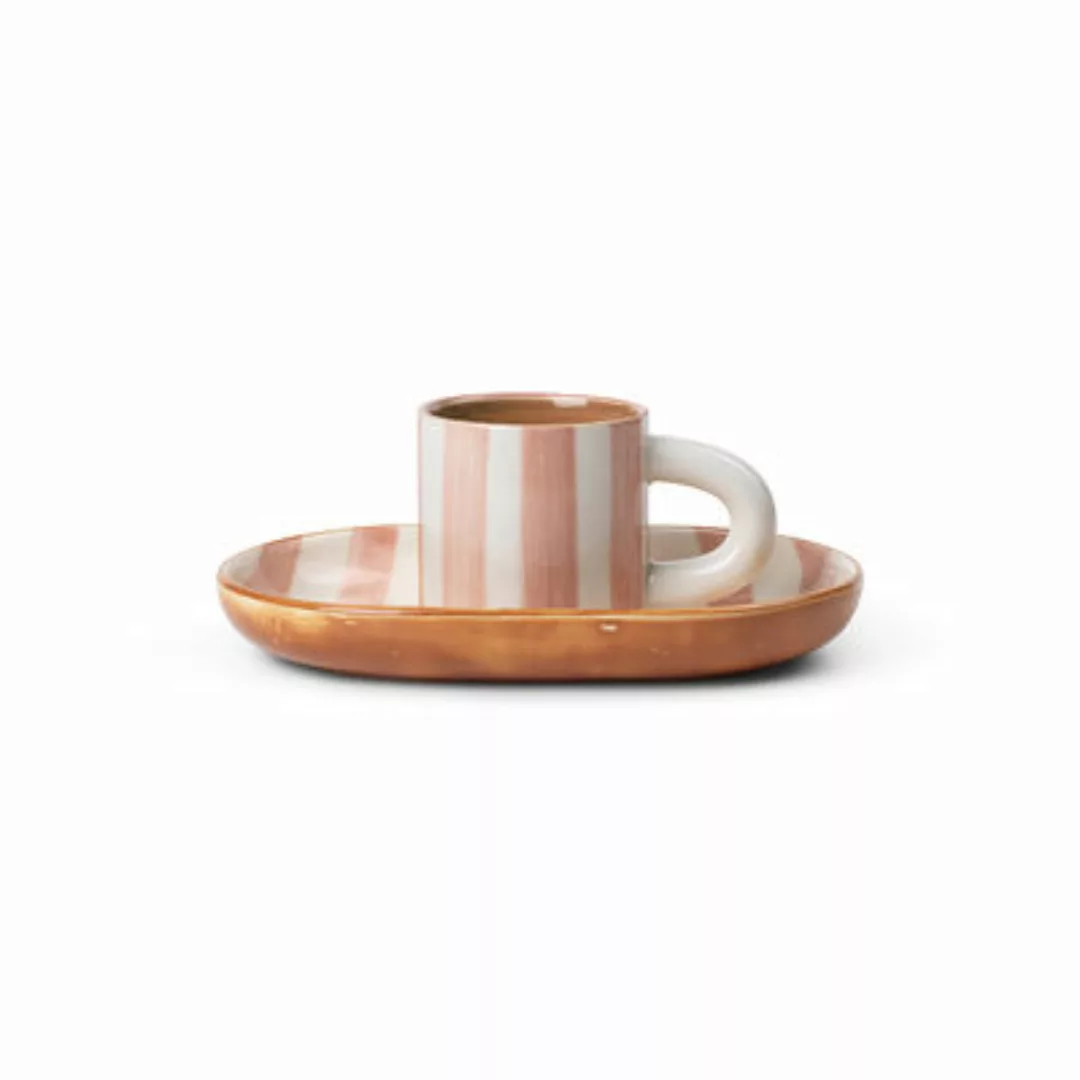 Tasse Milu keramik rosa / Mit Untertasse - handbemalt - Ferm Living - Rosa günstig online kaufen