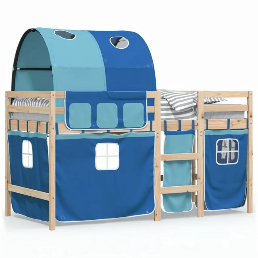 vidaXL Kinderbett Kinderhochbett mit Tunnel Blau 90x200 cm Massivholz Kiefe günstig online kaufen