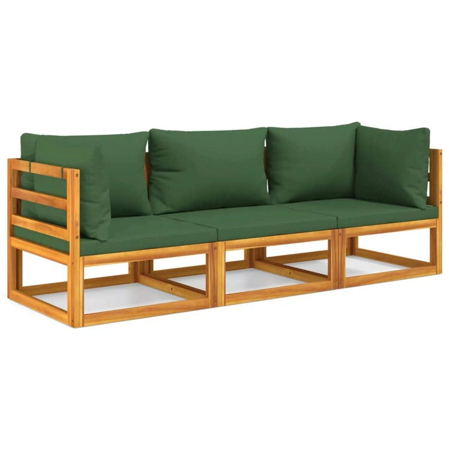 Vidaxl 3-tlg. Garten-lounge-set Mit Grünen Kissen Massivholz günstig online kaufen