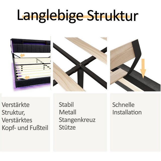 HAUSS SPLOE Polsterbett 160x200cm Kopfteil mit USB-Steckdose Schwebebett, L günstig online kaufen