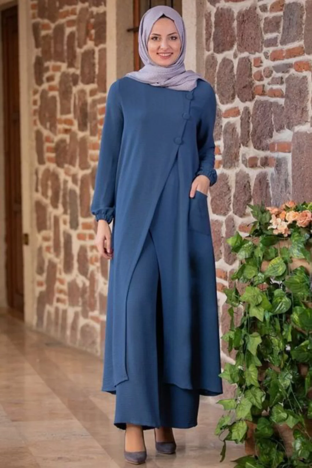 Modavitrini Longtunika mit Hose Damen Tunika Anzug Zweiteiler Hijab Kleidun günstig online kaufen