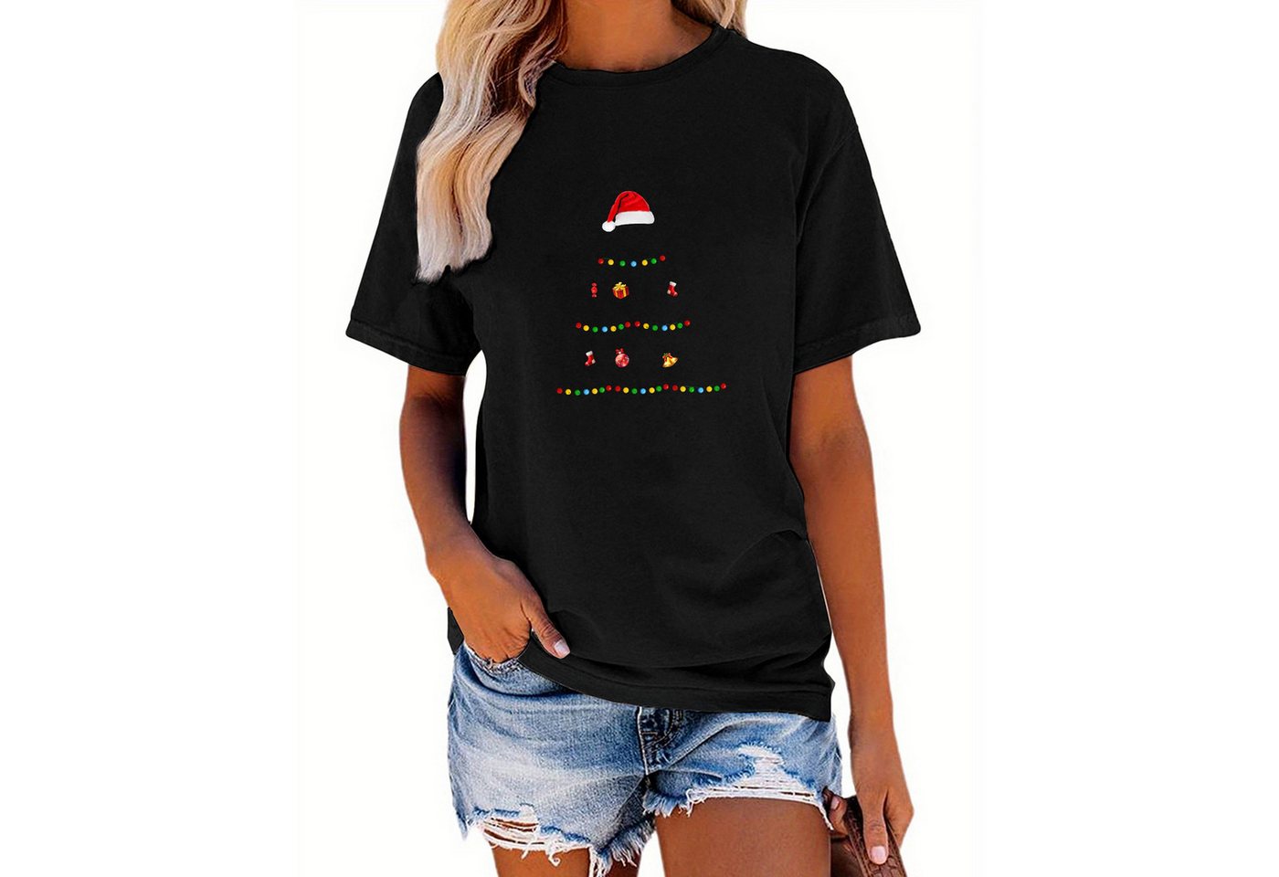 PYL Print-Shirt Damen Weihnachten Druck T-Shirt Feiertage Rundhals Tops günstig online kaufen