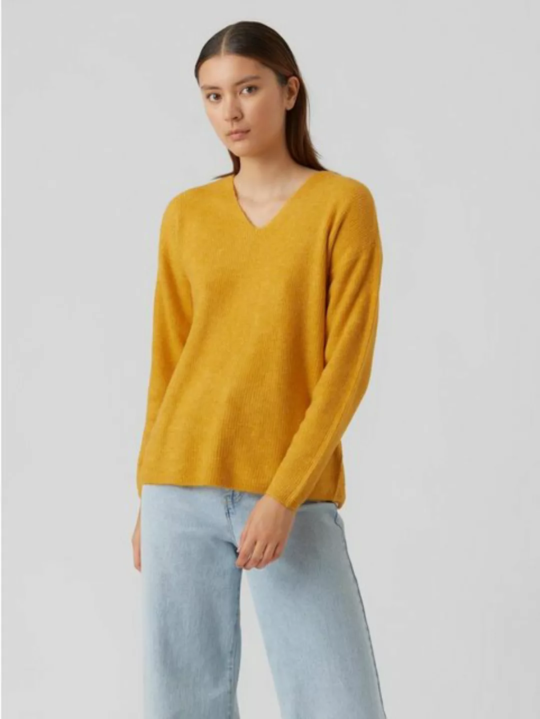 Vero Moda Strickpullover Strickpullover V-Ausschnitt Langarm Sweater VMCREW günstig online kaufen