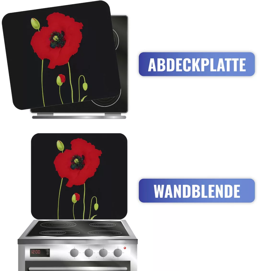 Maximex Herd-Abdeckplatte "Mohn", Spritzschutz, Herdblende und Schneidbrett günstig online kaufen