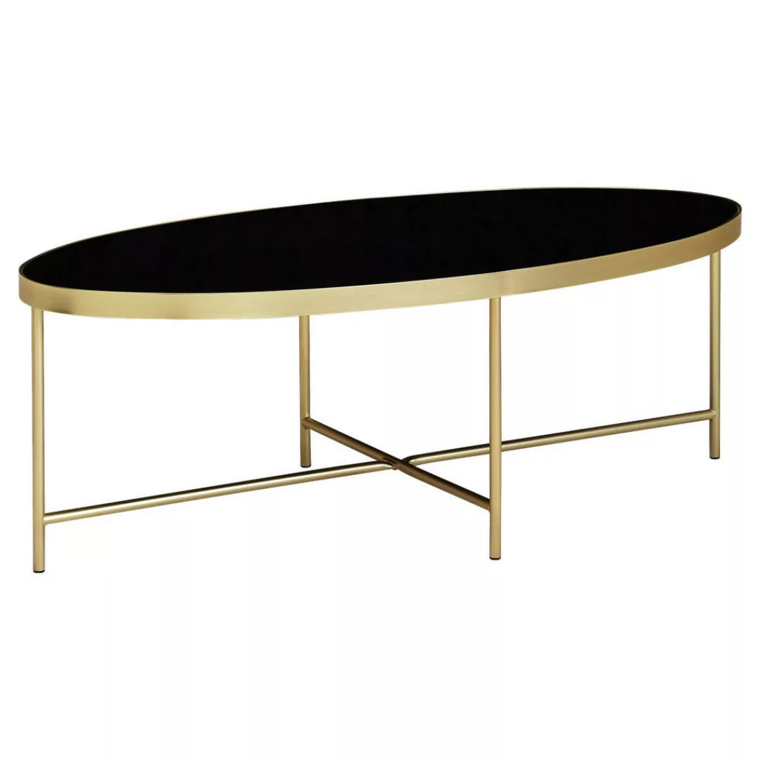 Design Couchtisch Glas Schwarz - Oval 110 x 56 cm mit Gold Metallgestell | günstig online kaufen