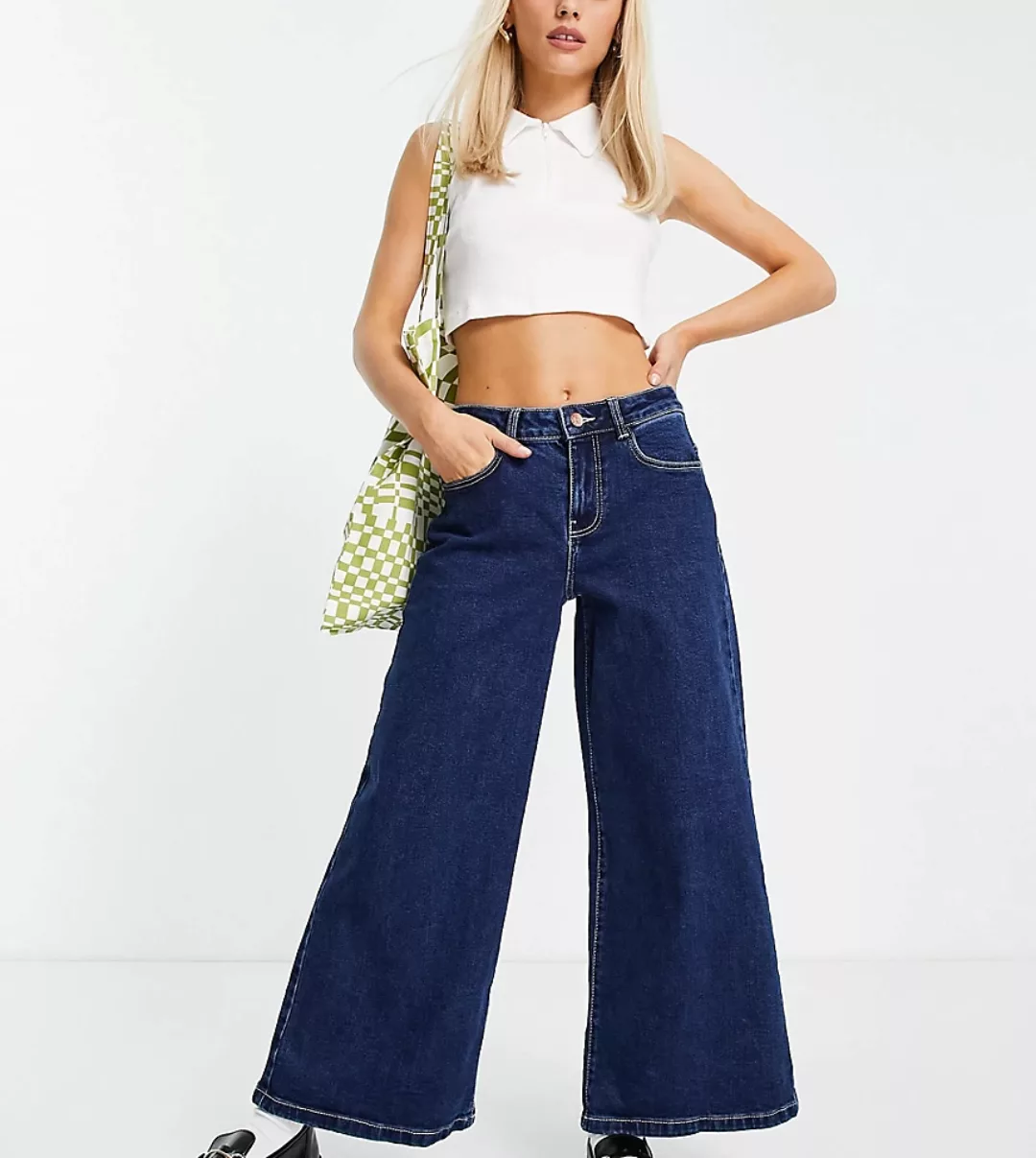 Noisy May Petite – Dunkelblaue Jeans mit weiten Beinen günstig online kaufen