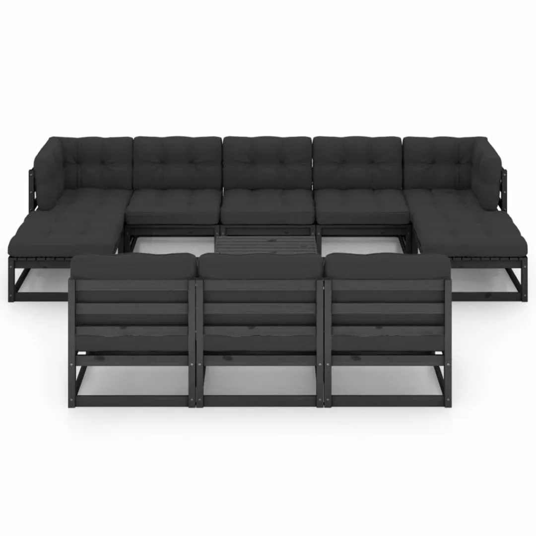 11-tlg. Garten-lounge-set Mit Kissen Schwarz Massivholz Kiefer günstig online kaufen