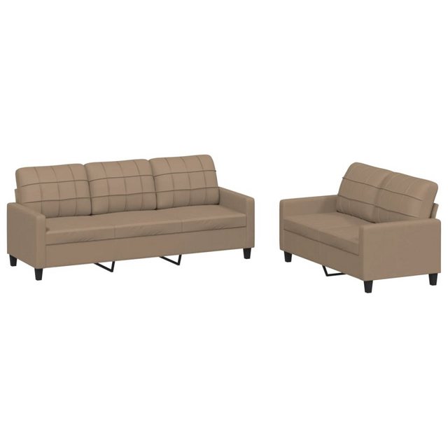 vidaXL Sofa, 2-tlg. Sofagarnitur mit Kissen Cappuccino-Braun Kunstleder günstig online kaufen