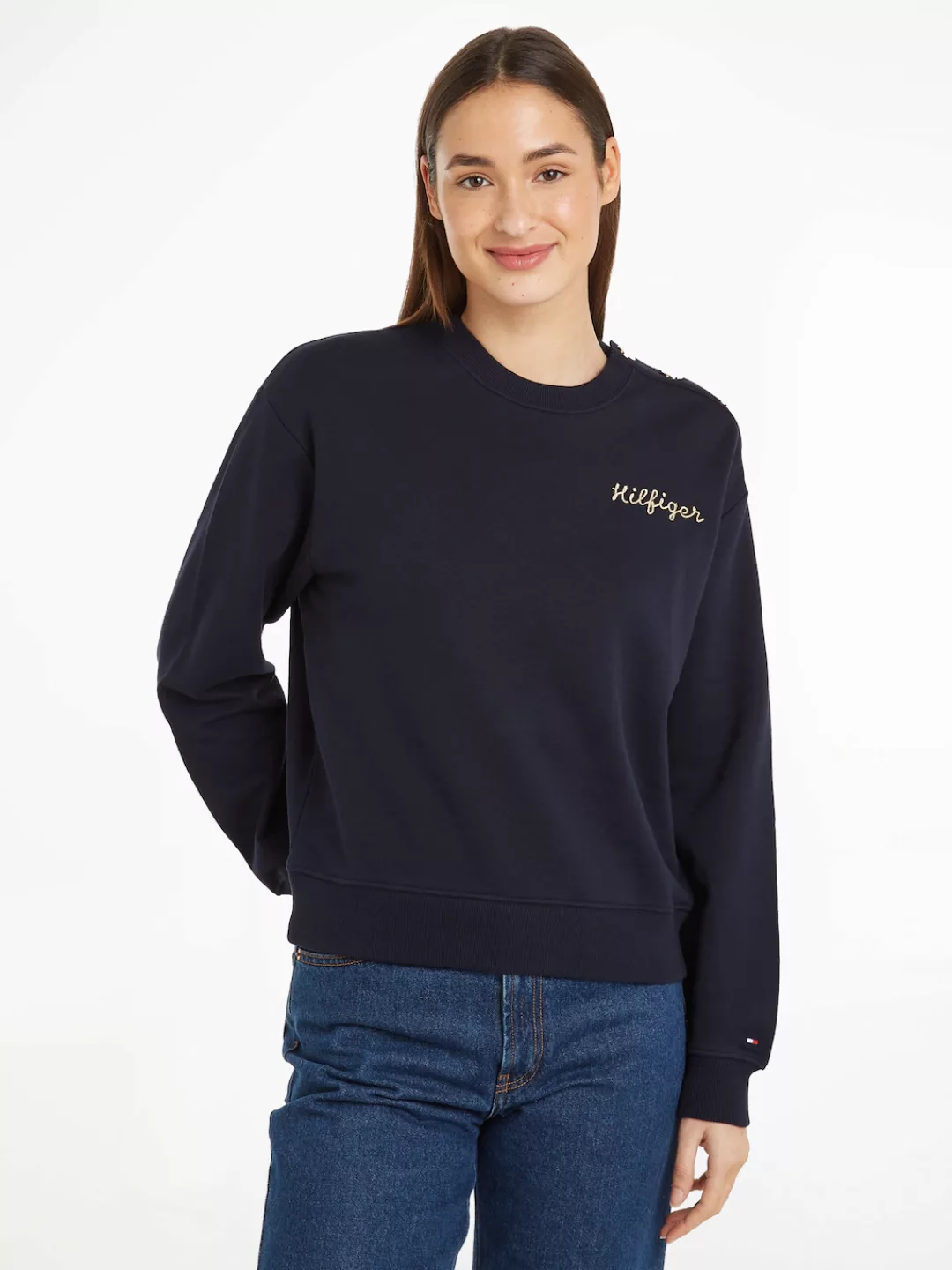 Tommy Hilfiger Sweatshirt REG GOLD BUTTON SWEATSHIRT mit goldfarbenen Knöpf günstig online kaufen