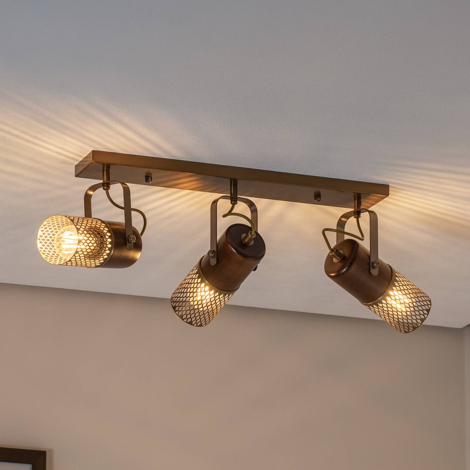 Deckenlampe Albrecht antikgold Länge 60 cm Metall/Holz 3flg. günstig online kaufen