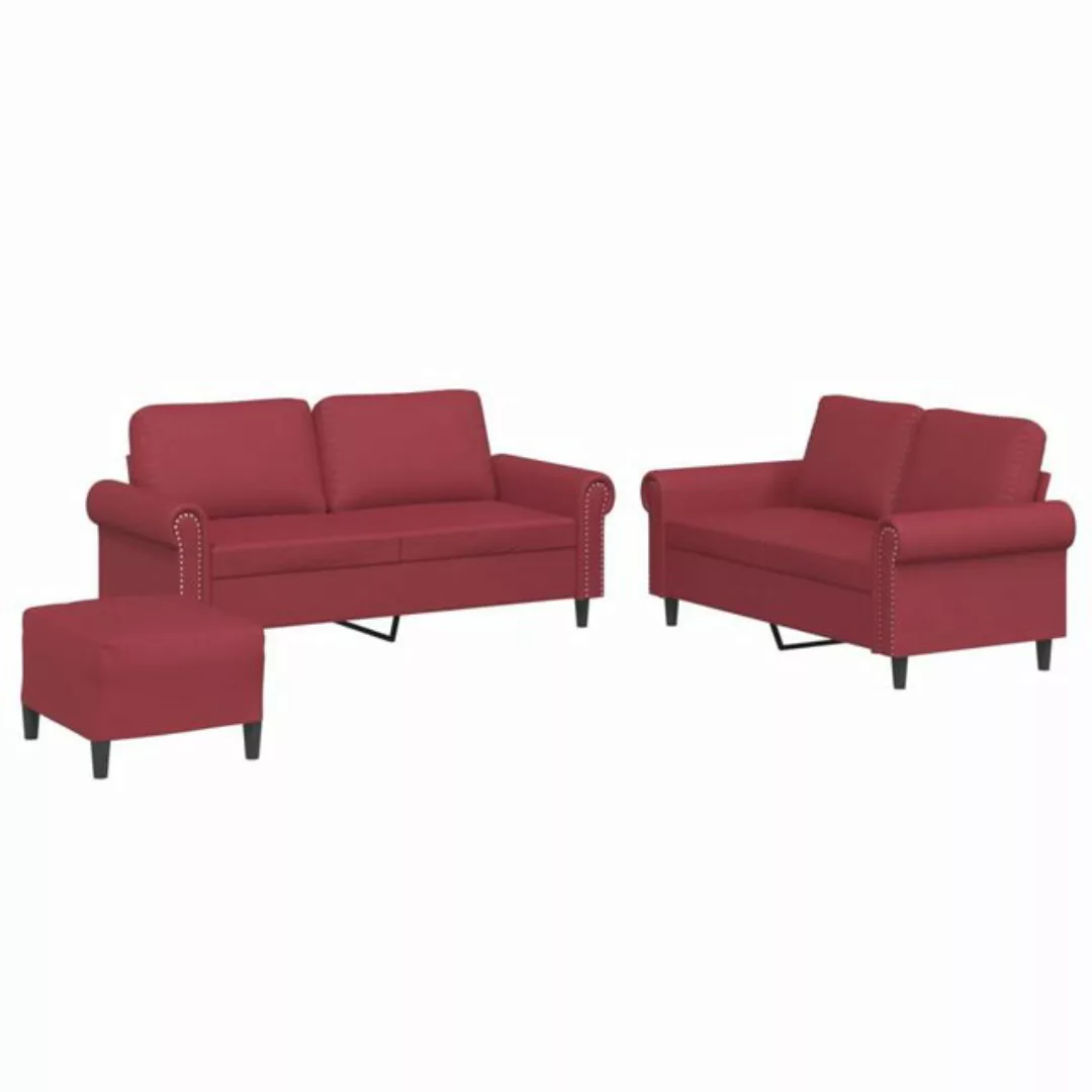 vidaXL Sofa 3-tlg. Sofagarnitur mit Kissen Weinrot Kunstleder günstig online kaufen